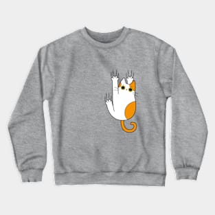 White and orange cat hanging on Crewneck Sweatshirt